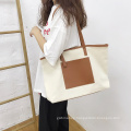 Custom Summer New cotton tote bag large capacity women's shopping bag with Pu Handle